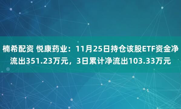 楠希配资 悦康药业：11月25日持仓该股ETF资金净流出351.23万元，3日累计净流出103.33万元